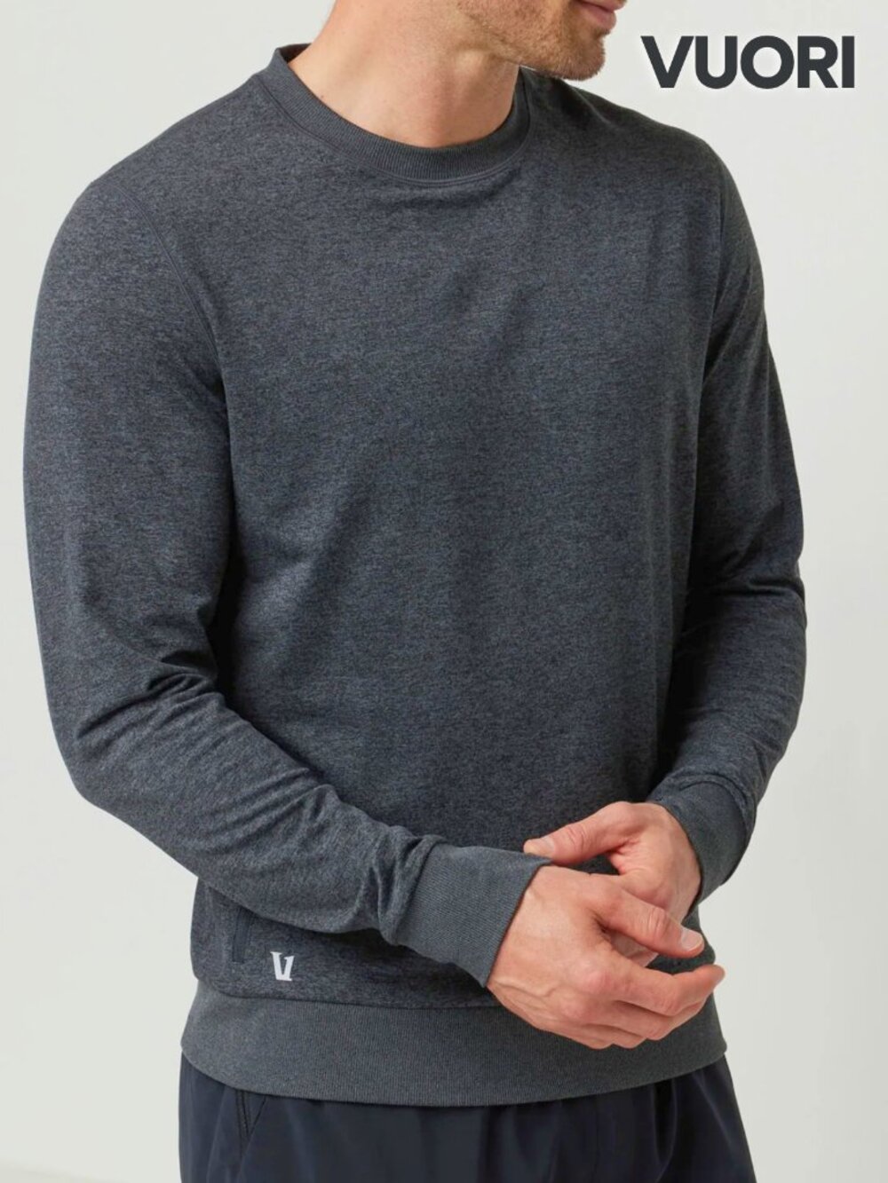 vuori Men's Ponto Performance Crew in Charcoal Heather - XL